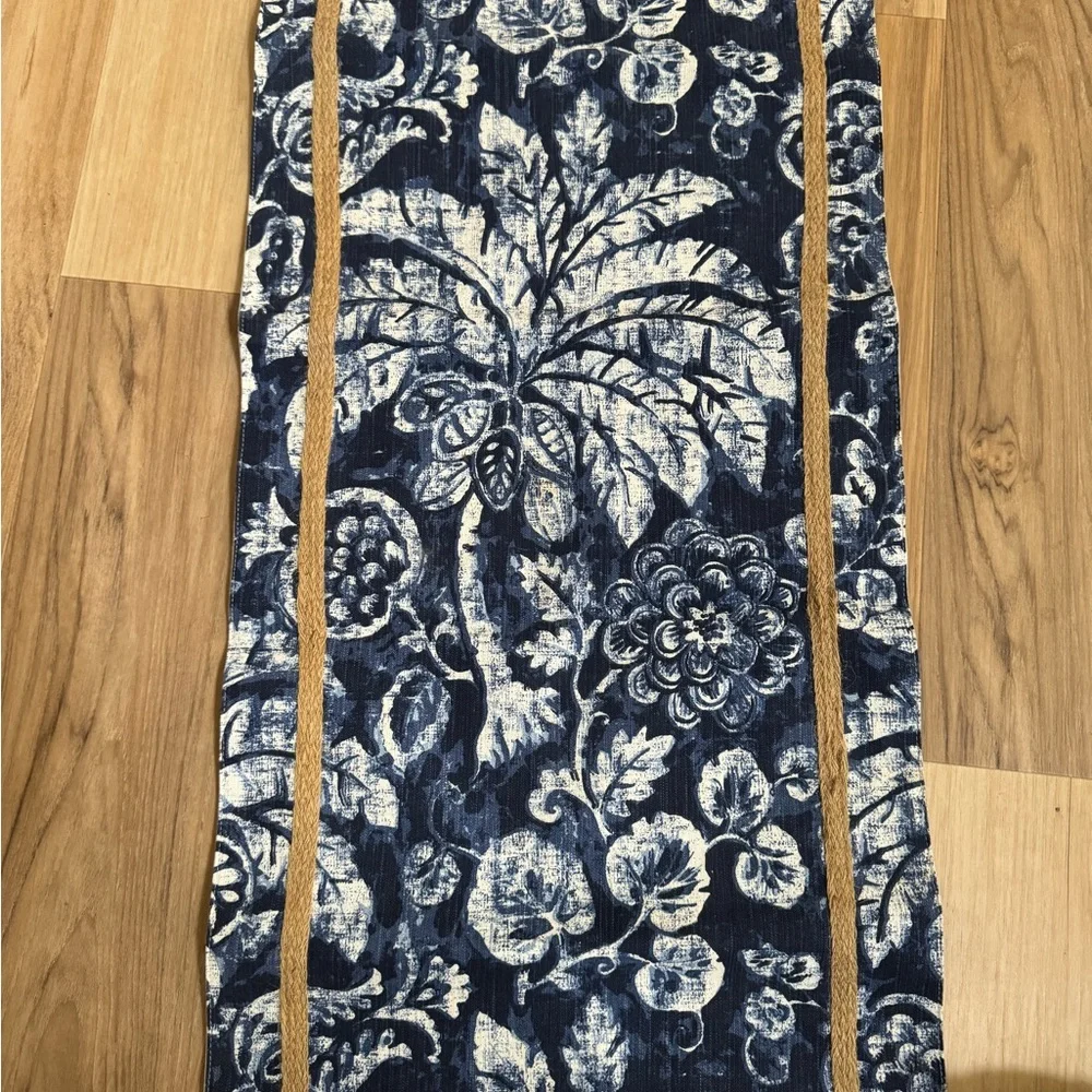 Batik Table Runner Blue and White Palms